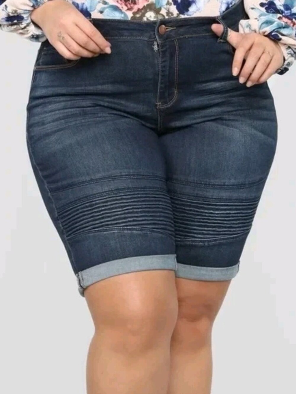 Fashion Nova Drift Moto Wash Denim Bermuda Shorts Size Medium